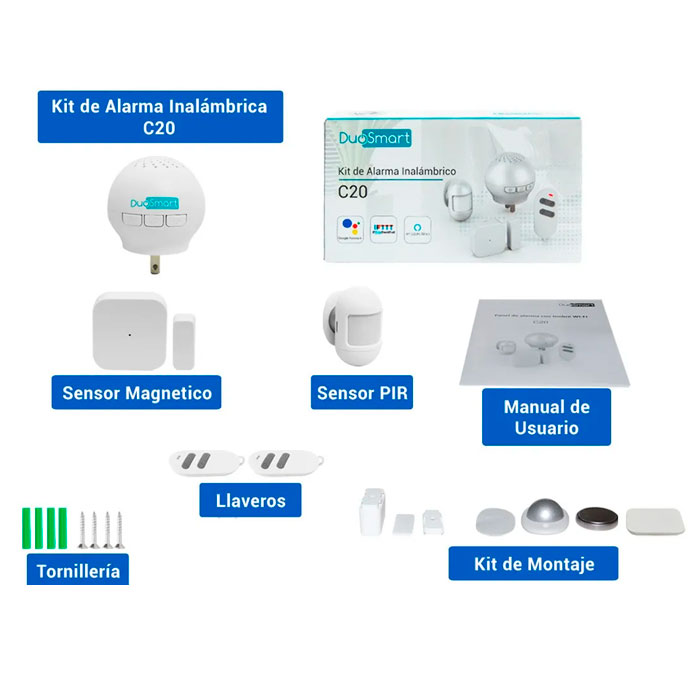 Kit Alarma Wifi 1panel+1pir+1magneto+1llavero Duosmart C20