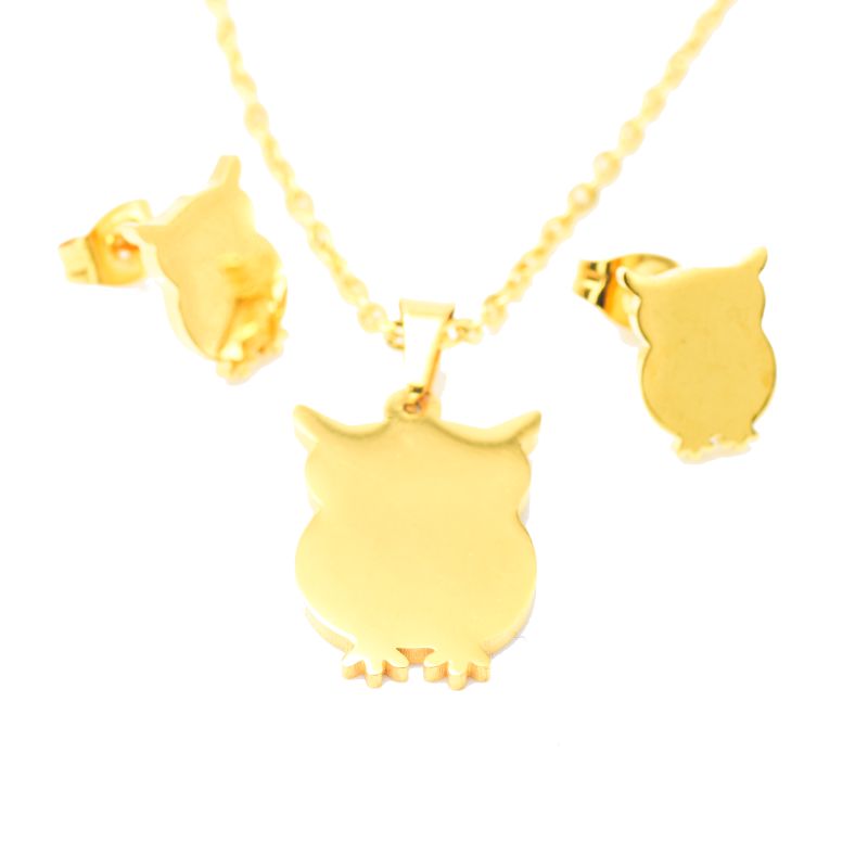 Joya Kit Dije Cadena Aretes Sombra Buho Dorado Acero