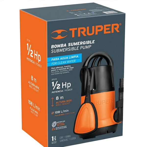 Bomba Sumergible Agua Limpia 1/2 Hp Truper Albercas -Fuentes Pozos