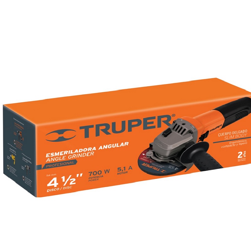 ESMERILADORA ANGULAR PROFESIONAL  PULIDORA 700 W TRUPER ESMA-4-1/2A12 de 60Hz 127V 