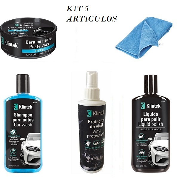 KIT CUIDADO LIMPIEZA DE AUTO CARRO  SHAMPOO-PARA PULIR -CERA EN PASTA  5 PRODUCTOS 