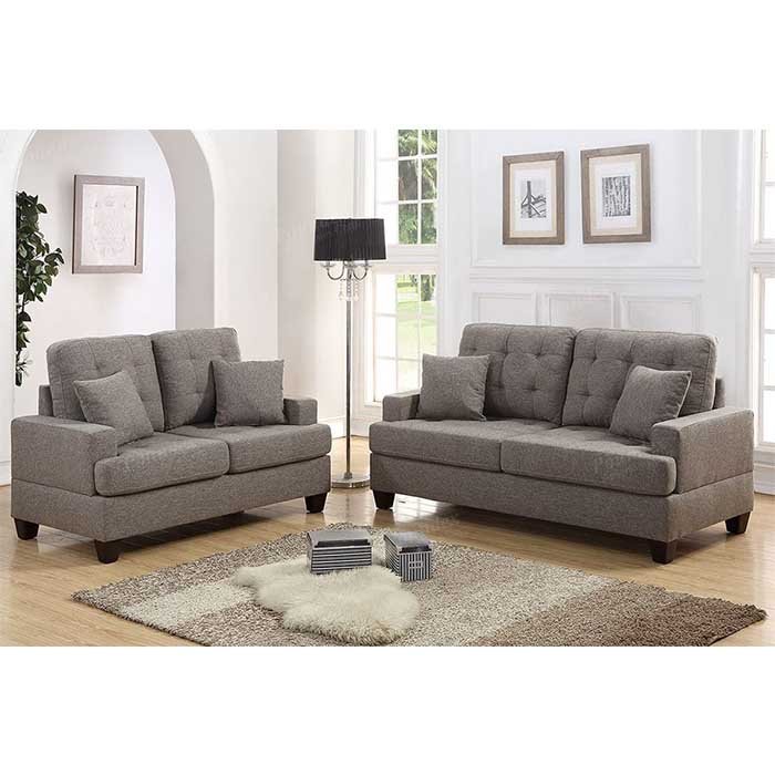 Sala de 2 piezas sofá y loveseat en color gris POUNDEX F6501