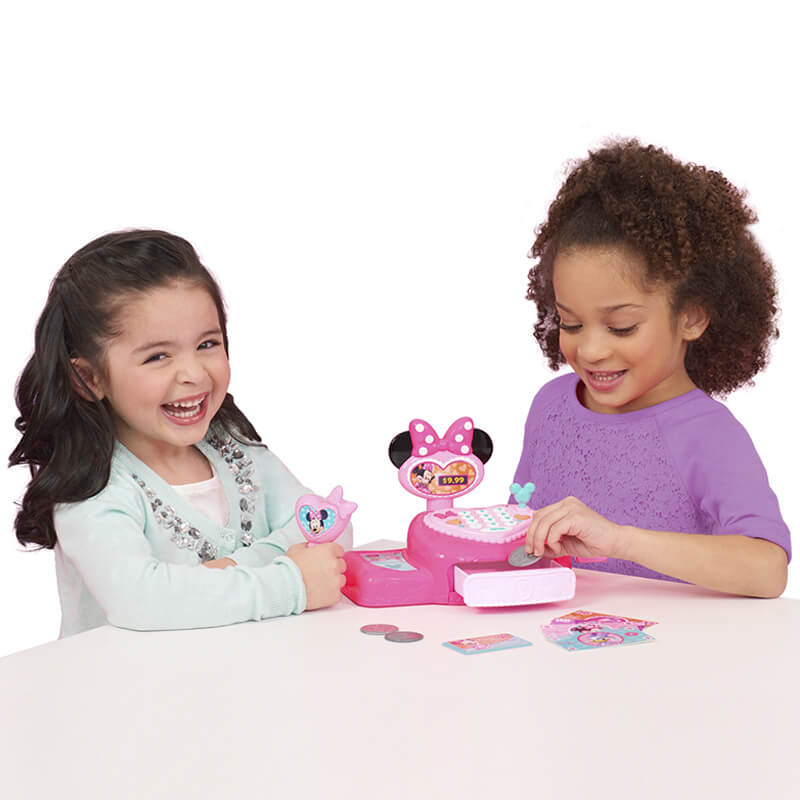 Caja registradora de Minnie Mouse con billetes y monedas de Disney