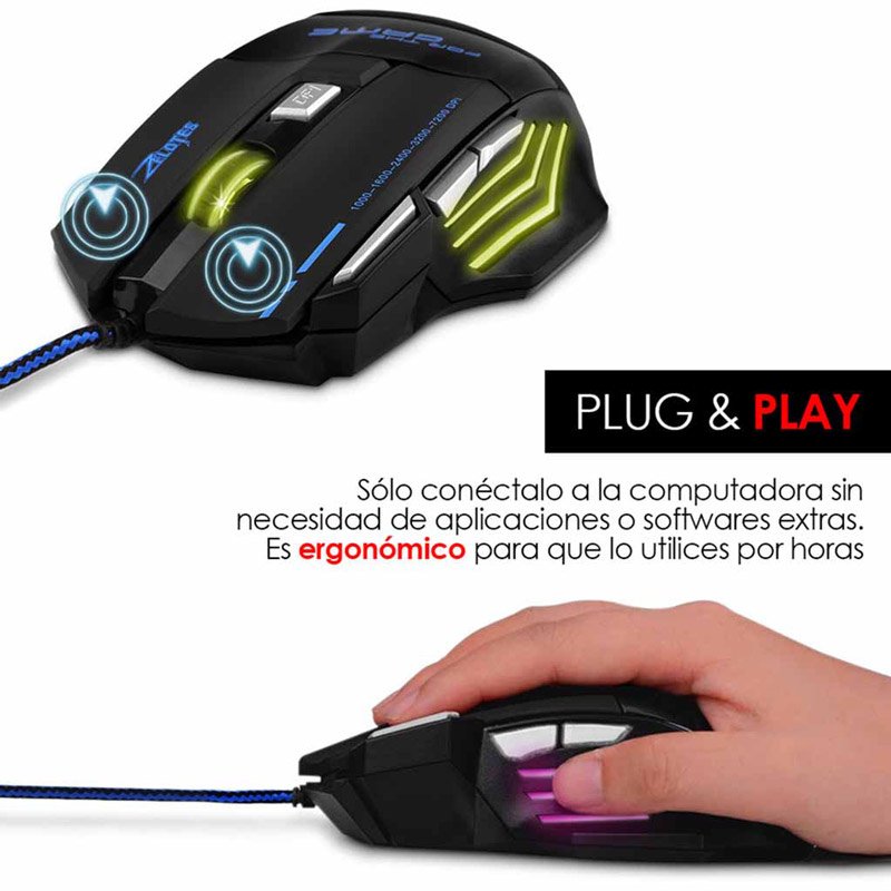 Mouse Gamer Óptico de 7200 DPI USB con Luz LED Redlemon