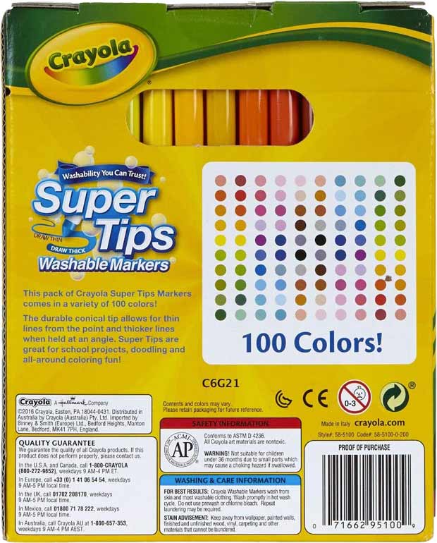 Plumones Crayola Super Tips 100 Marcadores Lavables