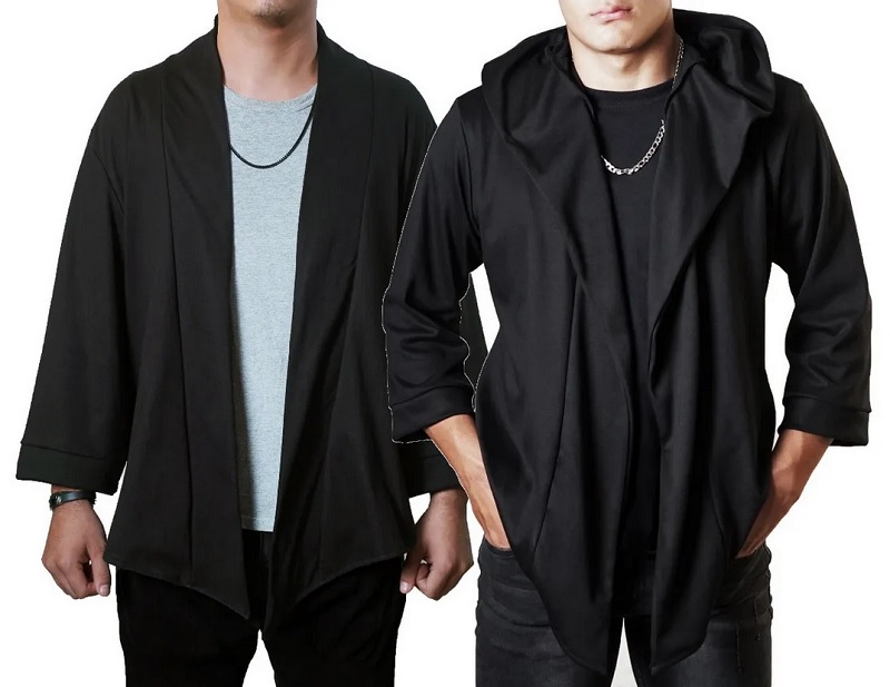 Kimono De Hombre Cardigan,( Combo Kimonos 2 Piezas ) hombre negro manga 3/4