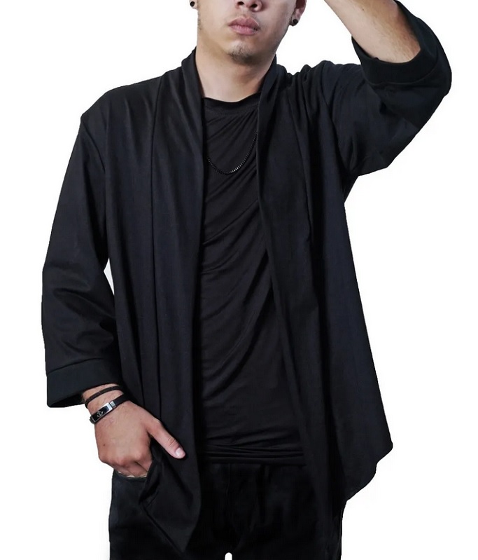 Kimono De Hombre Cardigan,( Combo Kimonos 2 Piezas ) hombre negro manga 3/4
