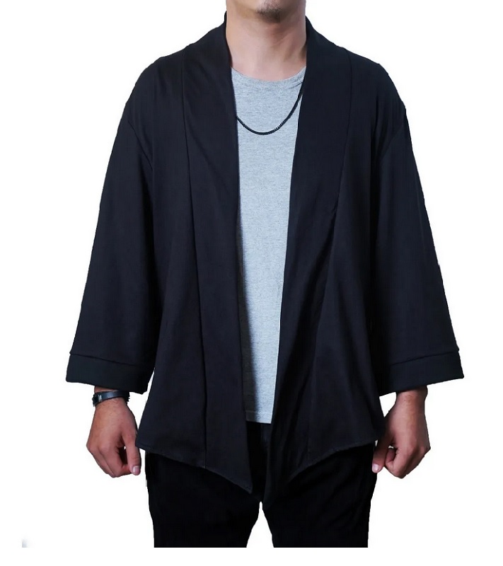 Kimono De Hombre Cardigan,( Combo Kimonos 2 Piezas ) hombre negro manga 3/4
