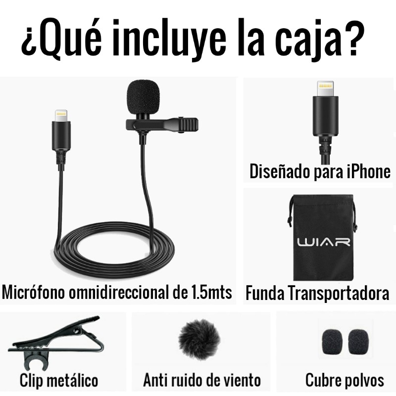 Micrófono para iPhone de Solapa Lavalier tipo Lightning iOS iPad
