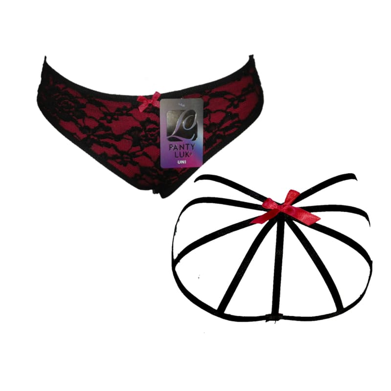 1 BIKINI SEXY CON TIRAS ESTILO ARNES EN NEGRO Y ENCAJE UNITALLA MOD-2916