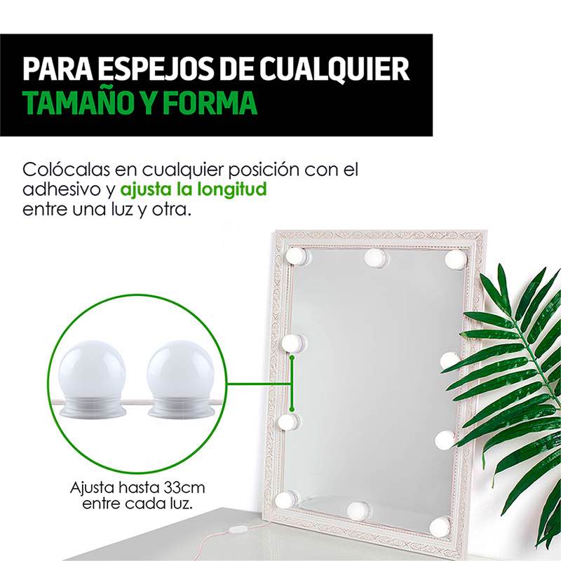 Luces LED para Espejo de Vanidad Tipo Hollywood 3 Tonos Redlemon