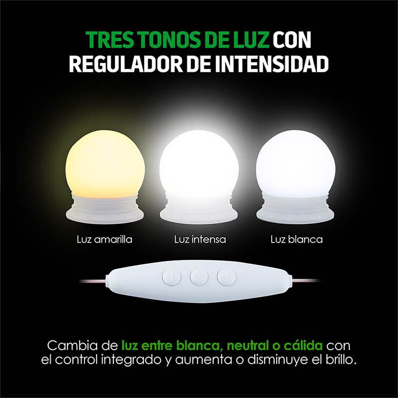 Luces LED para Espejo de Vanidad Tipo Hollywood 3 Tonos Redlemon