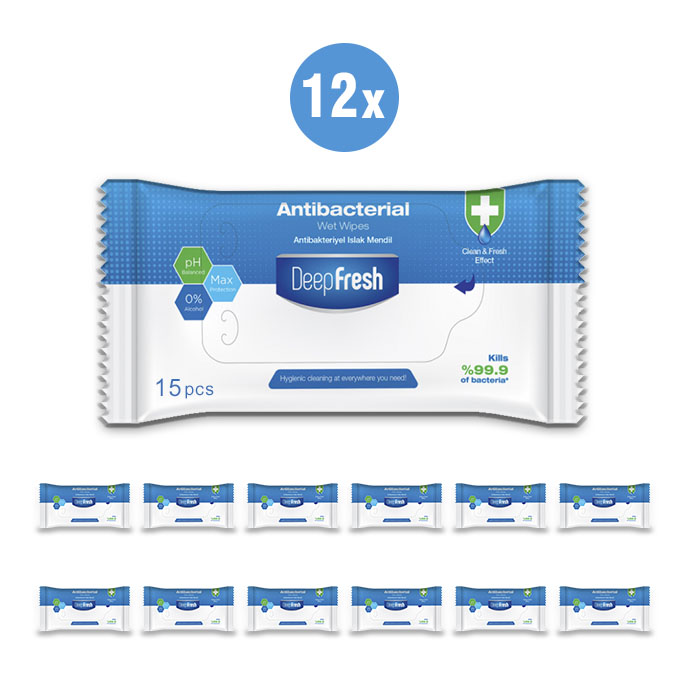 Toallitas Desinfectantes de Bolsillo Deep Fresh Caja de 12 Paquetes con 15 Toallitas C.U.