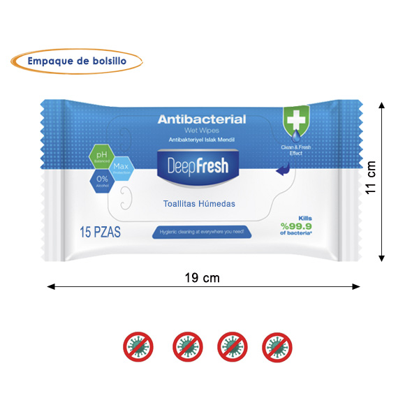 Toallitas Desinfectantes de Bolsillo Deep Fresh Caja de 12 Paquetes con 15 Toallitas C.U.