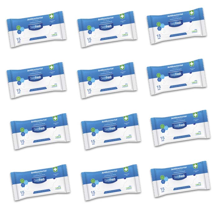 Toallitas Desinfectantes de Bolsillo Deep Fresh Caja de 12 Paquetes con 15 Toallitas C.U.