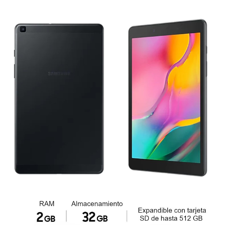 Tablet Samsung Galaxy Tab A 8" (2019) Quad Core, Ram 2gb, 32gb, Cámara 8mp + 2mp, Ranura Sd, Negro.