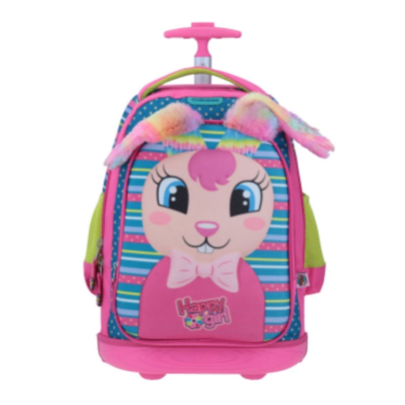 Mochila Grande Con Ruedas y Baston Chenson Happy Girl Conejo