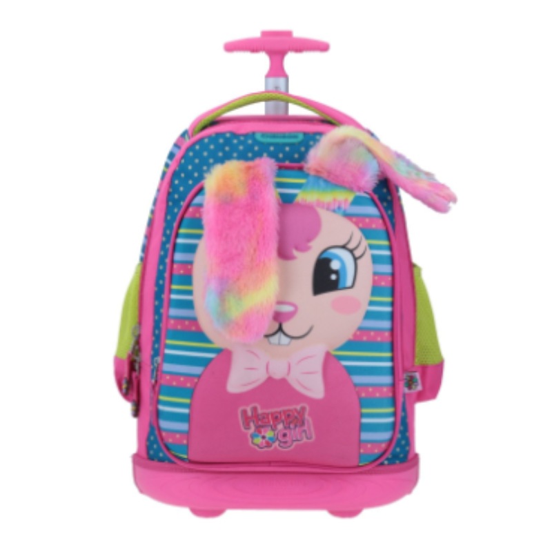 Mochila Grande Con Ruedas y Baston Chenson Happy Girl Conejo