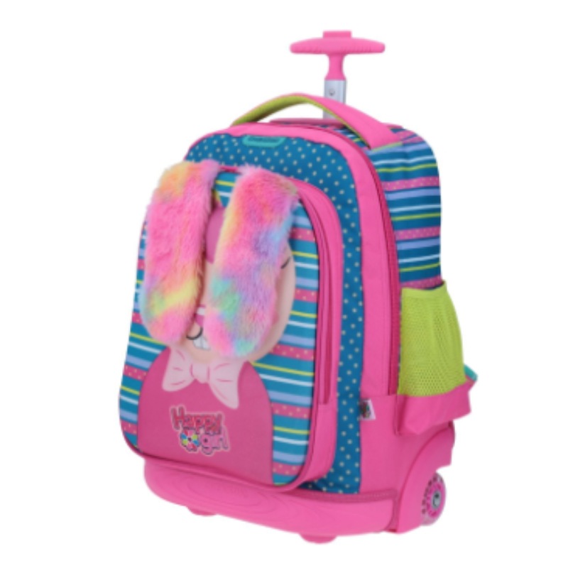 Mochila Grande Con Ruedas y Baston Chenson Happy Girl Conejo