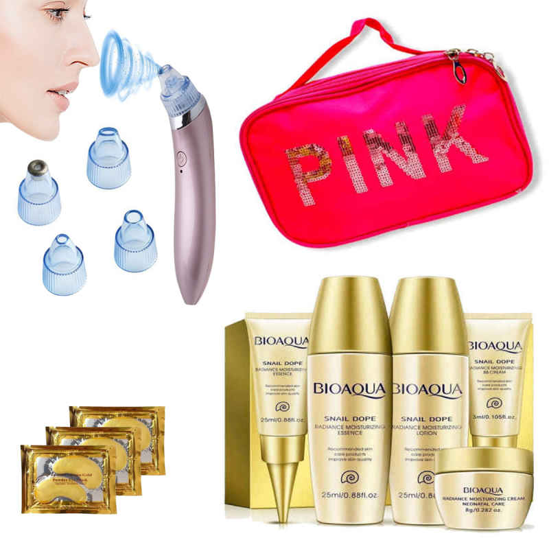 Set Viajero Bioaqua Toner Hidratante Crema Humectante + Limpiador Facial + Cosmetiquera + REGALO
