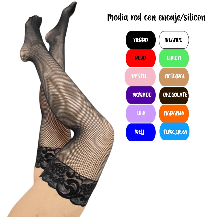 MEDIA DE RED CON ENCAJE Y SILICON AUTO ADHERIBLE SENSUAL EROTICO FETICH SEXY LOLITA LIGUERO