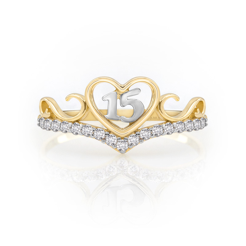 ANILLO TIARA XV A OS ORO 14K ABBA JOYAS