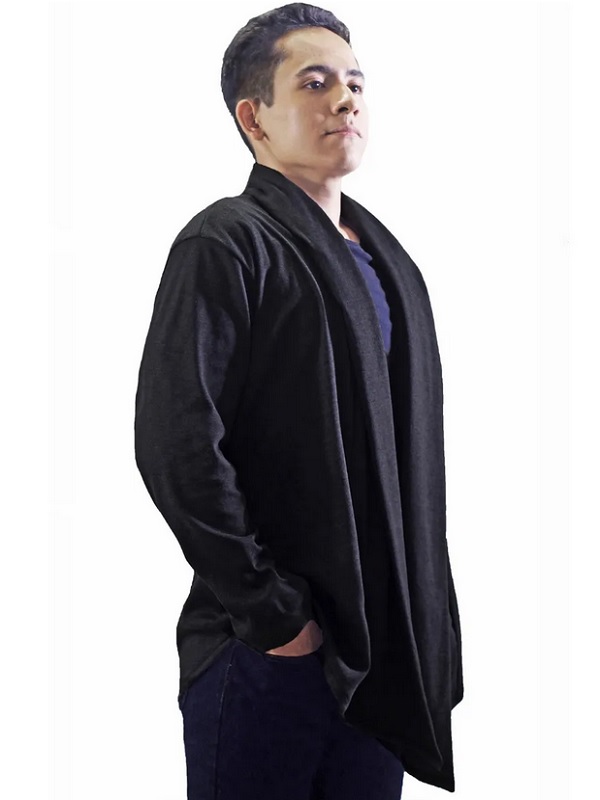 Suéter Largo Cardigan Hombre Manga Larga Bufanda