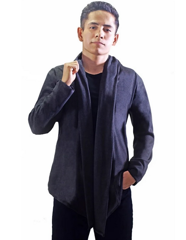 Suéter Largo Cardigan Hombre Manga Larga Bufanda