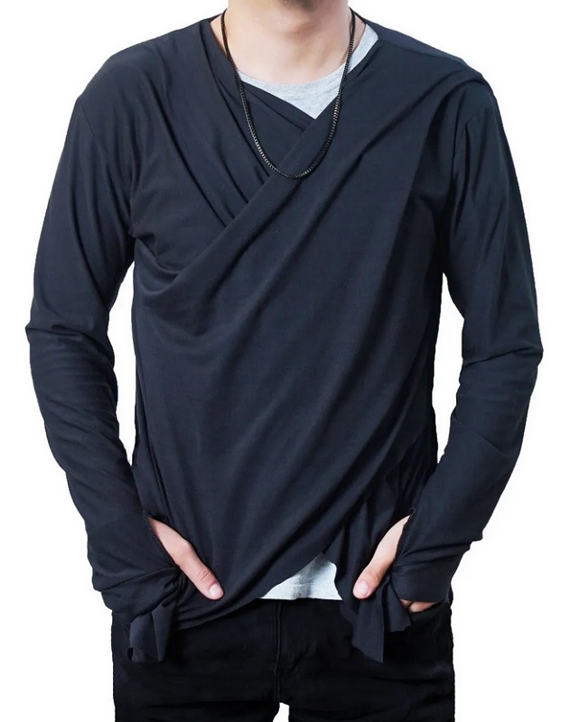 Suéter Largo Cardigan Hombre Sudadera Cruzada Manga Larga 