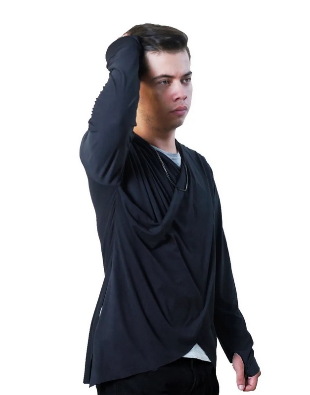 Suéter Largo Cardigan Hombre Sudadera Cruzada Manga Larga 