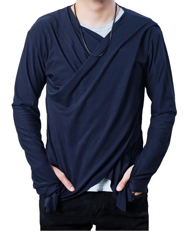 Suéter Largo Cardigan Hombre Sudadera Cruzada Manga Larga 