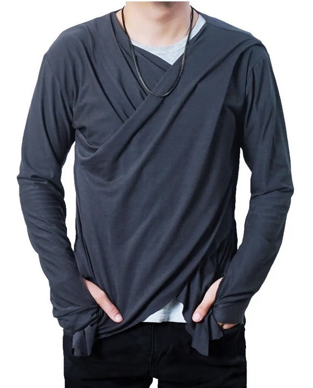 Suéter Largo Cardigan Hombre Sudadera Cruzada Manga Larga 
