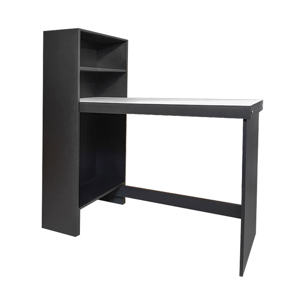 ESCRITORIO ARMABLE CON LIBRERO INTEGRADO MODELO 604 COLOR NEGRO Y CUBIERTA BLANCA