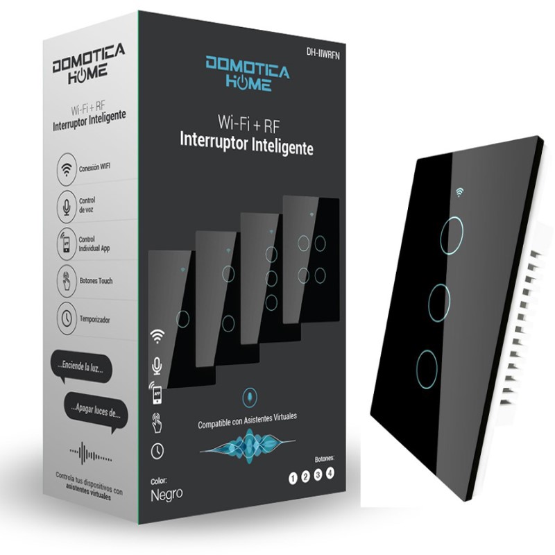 Interruptor Inteligente Wi-Fi + RF Táctil 3 Botones DOMOTICA HOME Iluminación LED Control de Voz Con Asistentes Virtuales