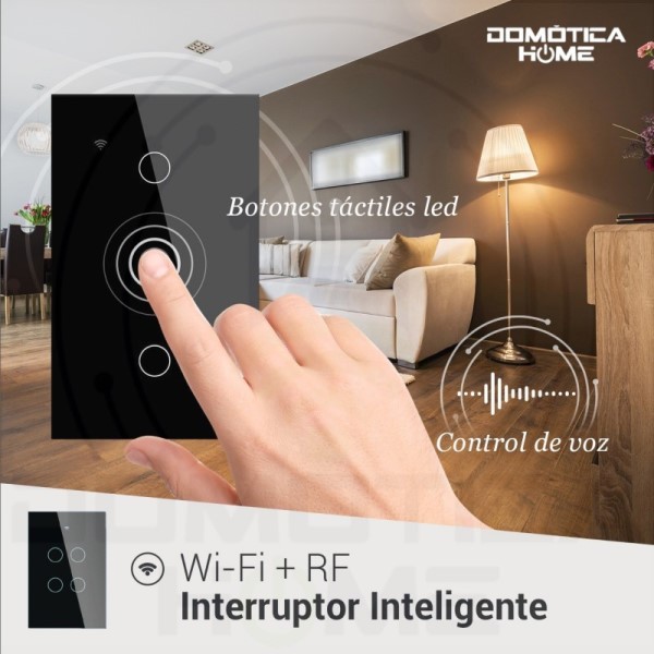 Interruptor Inteligente Wi-Fi + RF Táctil 3 Botones DOMOTICA HOME Iluminación LED Control de Voz Con Asistentes Virtuales