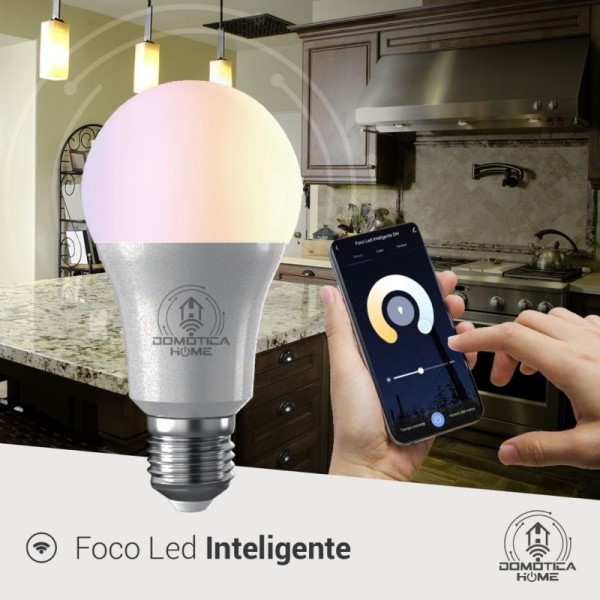 Foco Led Inteligente WIFI  DOMOTICA HOME, Multicolor + Luz Blanca Fría y Cálida (RGB + Rango de Luz Blanca 2700K a 6500K, 806 Lumens en Luces Blancas), Compatible con iOS, Android, Alexa y Asistente de Google para redes de 2.4 GHz , 9W, Dimmable Desde App Tuya & Smart Life