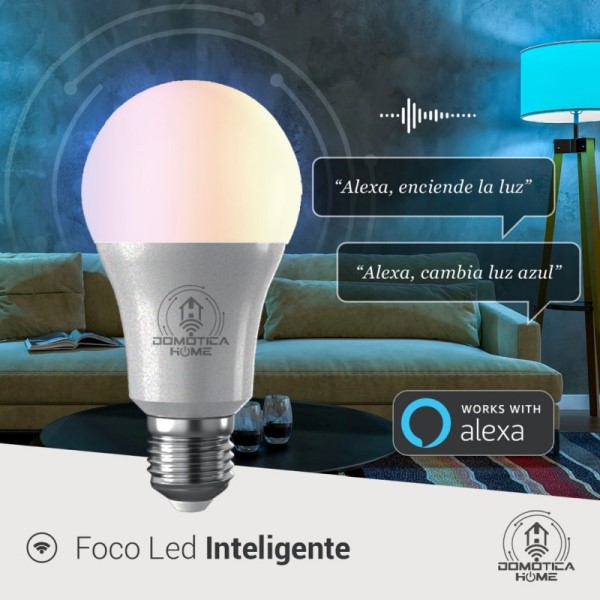 Foco Led Inteligente WIFI  DOMOTICA HOME, Multicolor + Luz Blanca Fría y Cálida (RGB + Rango de Luz Blanca 2700K a 6500K, 806 Lumens en Luces Blancas), Compatible con iOS, Android, Alexa y Asistente de Google para redes de 2.4 GHz , 9W, Dimmable Desde App Tuya & Smart Life
