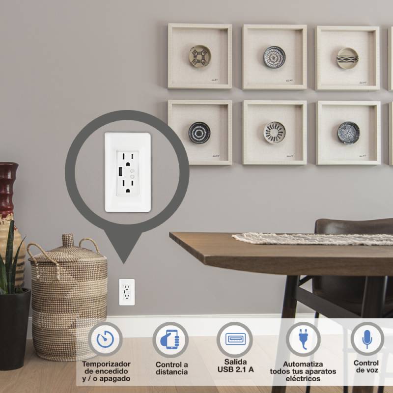 Contacto Inteligente de Pared Wi-Fi y USB Smart Home Compatible con Alexa y Google Home