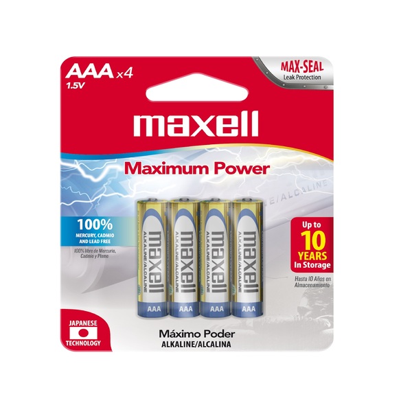 Maxell Pilas Alcalinas Triple A / Batería AAA / Paquete De 4 Piezas / LR03-4PK / 723865