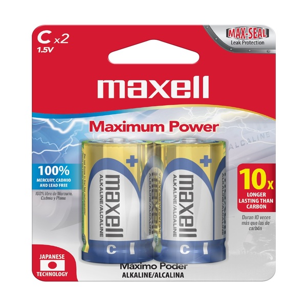 Maxell Pilas Alcalinas Tipo C / Baterías C / LR14-2PK / Paquete de 2 piezas, 723320