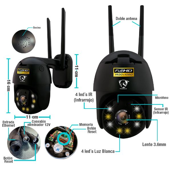 CAMARA WIFI IP 1080P SEGURIDAD VIGILANCIA EXTERIOR ROTATIVA RASTREO DE MOVIMIENTO