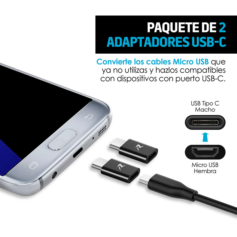 Adaptador USB C a Micro USB Celular Laptop PC 2 Pz Redlemon