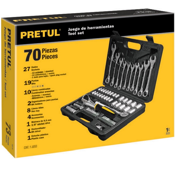 JUEGO DE HERRAMIENTAS KIT MECANICA LLAVES COMBINADAS ALLEN 73 PIEZAS