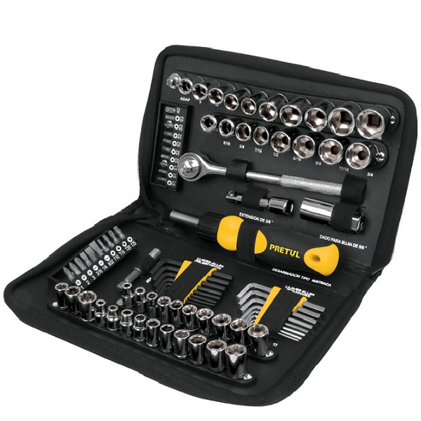 JUEGO DE HERRAMIENTAS MECANICA DADOS PUNTAS LLAVES ALLEN MALETIN 85 PIEZAS PRETUL