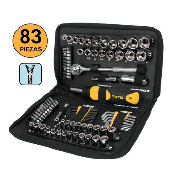JUEGO DE HERRAMIENTAS MECANICA DADOS PUNTAS LLAVES ALLEN MALETIN 85 PIEZAS PRETUL