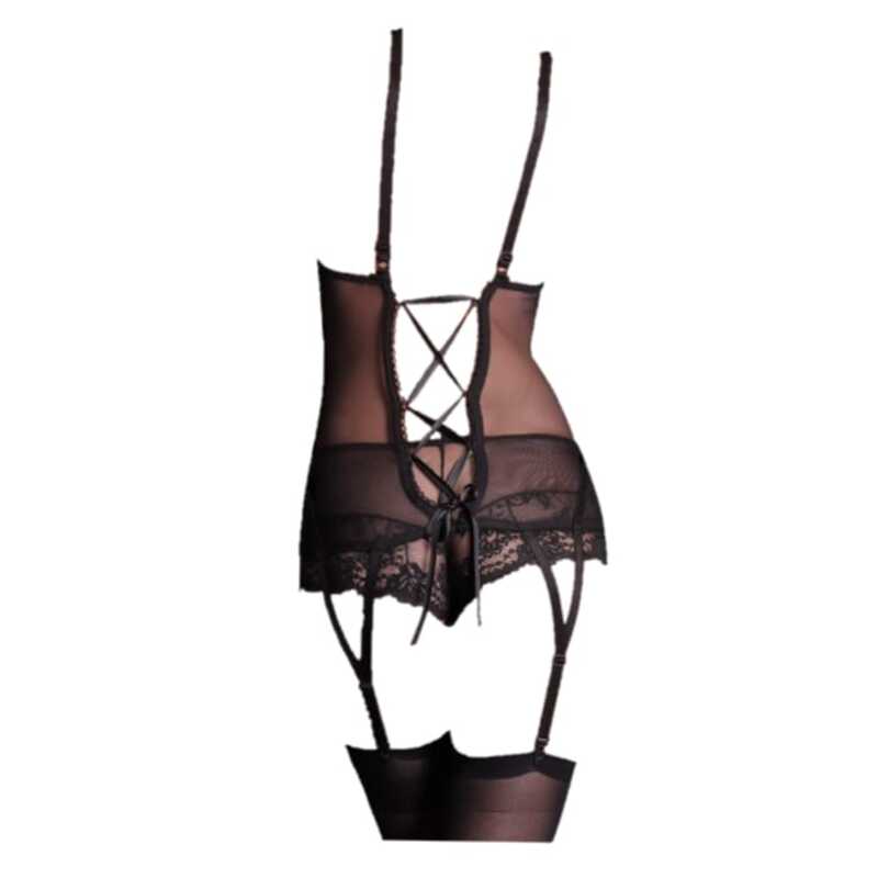 BABYDOLL BODIES LENCERIA TELA MESH Y ENCAJE PANTY Y MEDIAS SET DOLL-822