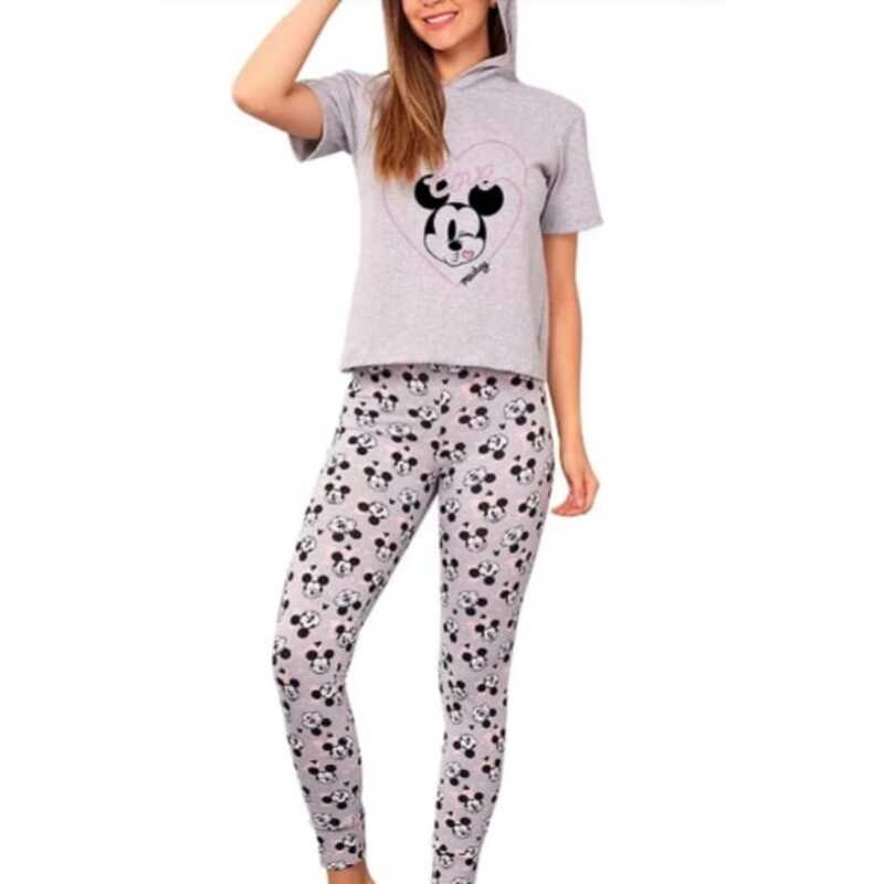 PIJAMA DAMA DISNEY MICKEY MOUSE CON CAPUCHA Y PANTALON ESTILO LEGGING MOD-9274