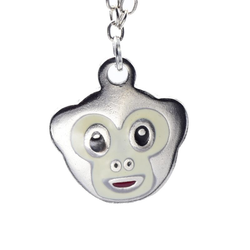 Joya Cadena Con Dije Emoji Monito Plateado Acero