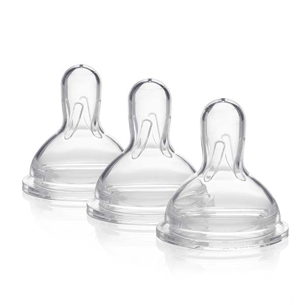 Medela Set de Tetinas de Silicón Suave, Flujo Lento para Bebés de 0-4 meses, 3 pzs