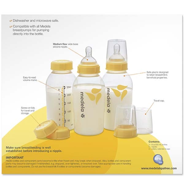 Medela Set de Botellas/Biberón de 8oz/250ml con Tetina de Flujo Medio 4-12 meses- 3pzs